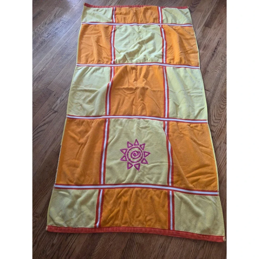 Beyond Vintage Y2K Beach Towel Orange Yellow Sun Boho 100% Cotton 63x32 Egyptian
